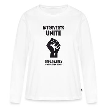 Les introvertis s’unissent - séparément dans vos propres maisons - T-shirt manches longues Premium bio Femme - blanc - Devant - Julia (174cm)
