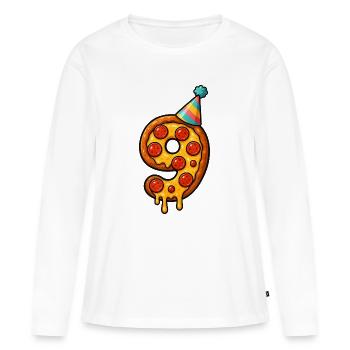 Célébration de la part de pizza numéro neuf - T-shirt manches longues Premium bio Femme - blanc - Devant - Julia (174cm)