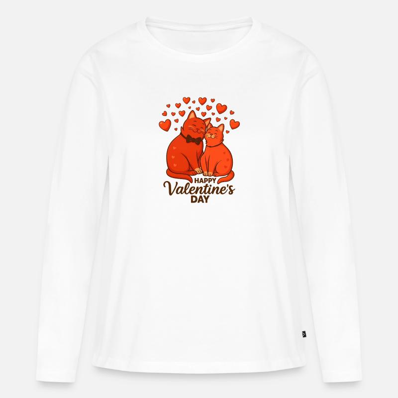 Verliebte Katzen – Valentinstag Illustration - Frauen Premium Bio Langarmshirt - Weiß