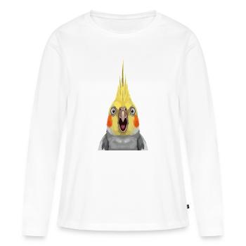 Estampe pop expressive de calopsitte - T-shirt manches longues Premium bio Femme - blanc - Devant - Julia (174cm)
