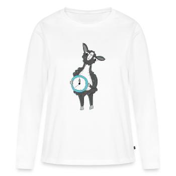Lama mit Uhr - Frauen Premium Bio Langarmshirt - Weiß - Vorne - Julia (174cm)