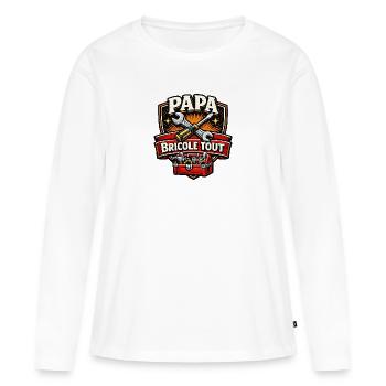 Papa Bricole Tout Cadeau Humour - T-shirt manches longues Premium bio Femme - blanc - Devant - Julia (174cm)