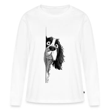 Peeking Cavalier Spaniel Niedliche Hundeliebhaber-Merch - Frauen Premium Bio Langarmshirt - Weiß - Vorne - Julia (174cm)