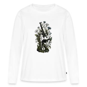 Jardin de fleurs sauvages au microscope vintage - T-shirt manches longues Premium bio Femme - blanc - Devant - Julia (174cm)