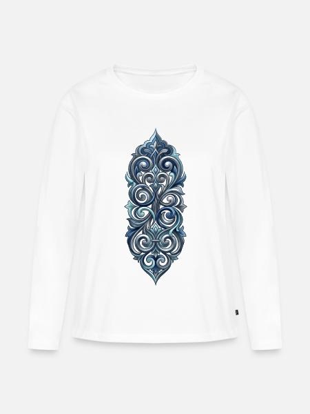 Barockes elegantes blaues Ornament - Frauen Premium Bio Langarmshirt - Weiß