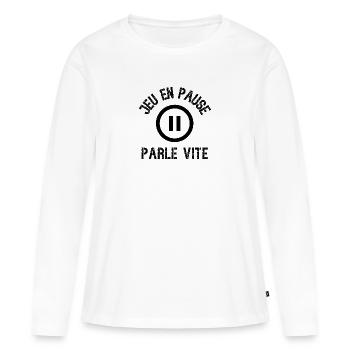 jeu en pause - T-shirt manches longues Premium bio Femme - blanc - Devant - Julia (174cm)