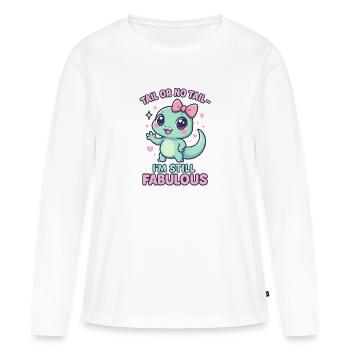 Cool Funny Gecko Dicton - queue ou pas queue - T-shirt manches longues Premium bio Femme - blanc - Devant - Julia (174cm)