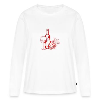Verre à vin Raisins Vin - T-shirt manches longues Premium bio Femme - blanc - Devant - Julia (174cm)