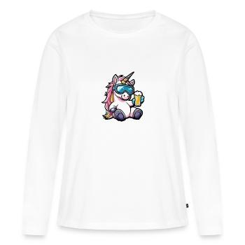 Bière de ski Licorne - T-shirt manches longues Premium bio Femme - blanc - Devant - Julia (174cm)