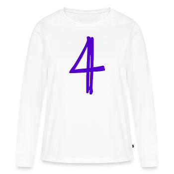 4 ANS. 4e ANNIVERSAIRE. ANNIVERSAIRE 4 ANS. ANNIV - T-shirt manches longues Premium bio Femme - blanc - Devant - Julia (174cm)