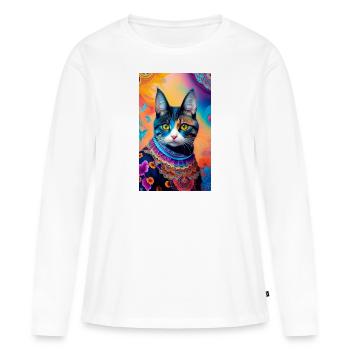 Kurzhaarige Hauskatze - Frauen Premium Bio Langarmshirt - Weiß - Vorne - Julia (174cm)
