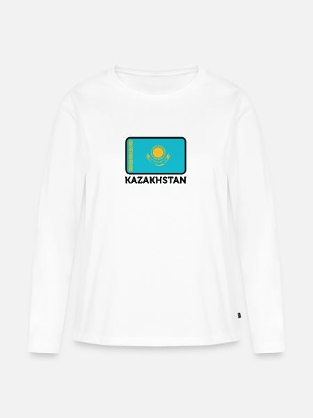 Nationalflagge von Kasachstan - Frauen Premium Bio Langarmshirt - Weiß