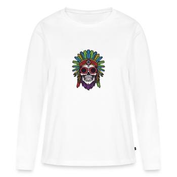 Apache Totenkopf Indianer - Frauen Premium Bio Langarmshirt - Weiß - Vorne - Julia (174cm)
