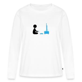Un garçon joue avec sa console de jeux - T-shirt manches longues Premium bio Femme - blanc - Devant - Julia (174cm)