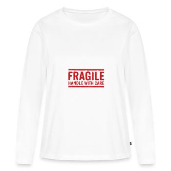 Poignée fragile avec soin tampon grunge rouge. - T-shirt manches longues Premium bio Femme - blanc - Devant - Julia (174cm)