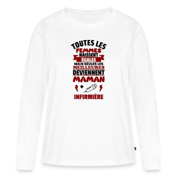 Maman,infirmière ,cadeau infirmière,fête des mères - T-shirt manches longues Premium bio Femme - blanc - Devant - Julia (174cm)