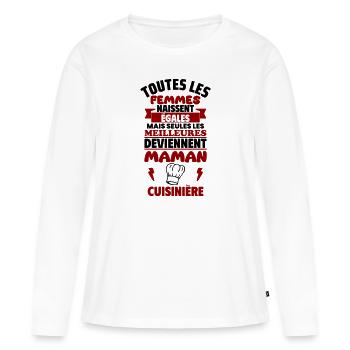 Cadeau Fête des Mères - Maman Cuisinière,cuisine - T-shirt manches longues Premium bio Femme - blanc - Devant - Julia (174cm)