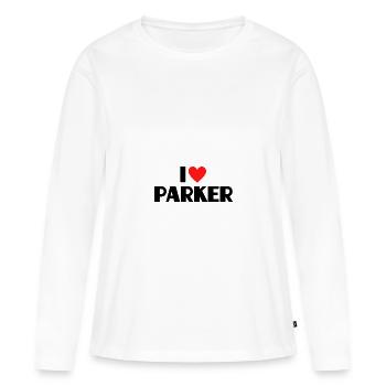 J’aime Parker Heart Graphic Name Gift - T-shirt manches longues Premium bio Femme - blanc - Devant - Julia (174cm)