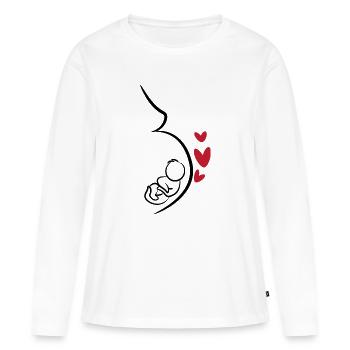 Bébé Ventre Grossesse Coeur Mère Enceinte - T-shirt manches longues Premium bio Femme - blanc - Devant - Julia (174cm)