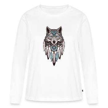 Loup Attrape-rêves - T-shirt manches longues Premium bio Femme - blanc - Devant - Julia (174cm)