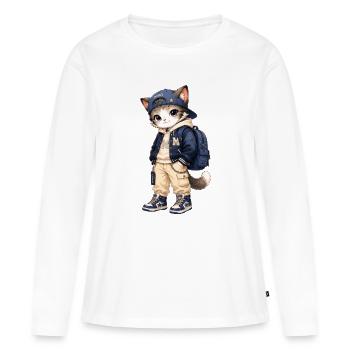 Cat streetwear blue hood - Women's Premium Organic Long Sleeve Shirt - white - Front - Julia (174cm)