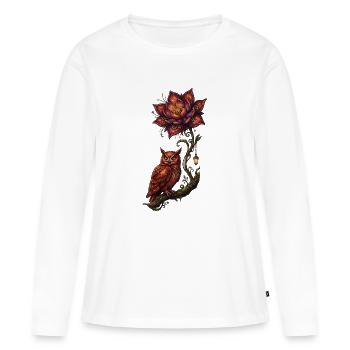 Hibou luminescent et fleur de feu - T-shirt manches longues Premium bio Femme - blanc - Devant - Julia (174cm)