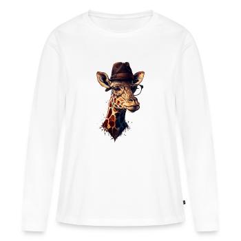 Un grand-père girafe porte un chapeau et des lunettes - T-shirt manches longues Premium bio Femme - blanc - Devant - Julia (174cm)