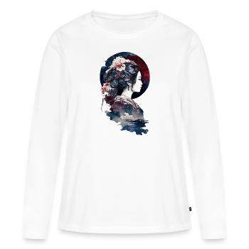 Geisha Watercolor Sea Waves Asian Art Woman - Women's Premium Organic Long Sleeve Shirt - white - Front - Julia (174cm)