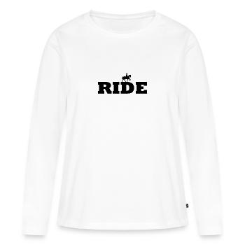 Monter à cheval cavalier faire du cheval fer à cheval - T-shirt manches longues Premium bio Femme - blanc - Devant - Julia (174cm)