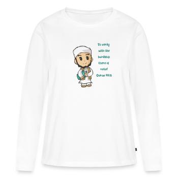Coran Sourate verset Allah Allah Islam Cadeau Musulman - T-shirt manches longues Premium bio Femme - blanc - Devant - Julia (174cm)