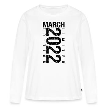 Anniversaire Mars 2022 Mars né en Mars - T-shirt manches longues Premium bio Femme - blanc - Devant - Julia (174cm)