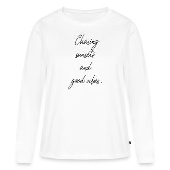 À la poursuite des couchers de soleil - T-shirt manches longues Premium bio Femme - blanc - Devant - Julia (174cm)