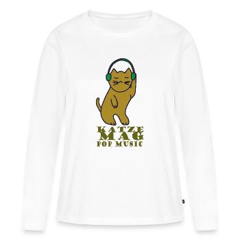 Katze mag pop music - Frauen Premium Bio Langarmshirt - Weiß - Vorne - Julia (174cm)