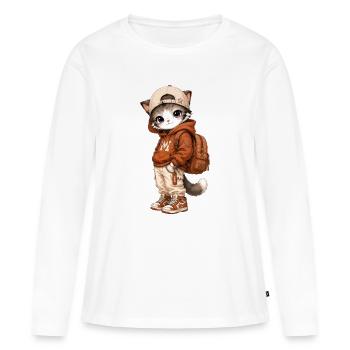 Cat Streetwear orangefarbener Hoodie - Frauen Premium Bio Langarmshirt - Weiß - Vorne - Julia (174cm)