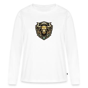 Emblème du taureau d’or - T-shirt manches longues Premium bio Femme - blanc - Devant - Julia (174cm)