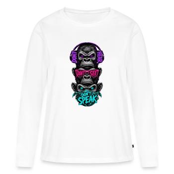 Trois singes n’entendent rien, vois, disent du néon - T-shirt manches longues Premium bio Femme - blanc - Devant - Julia (174cm)