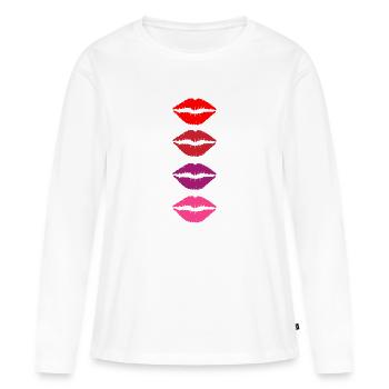 Bouche de rouge à lèvres - T-shirt manches longues Premium bio Femme - blanc - Devant - Julia (174cm)