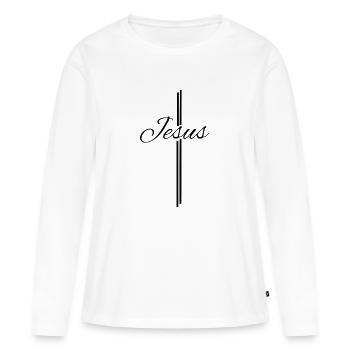 Jesus Kreuz - Christliche Designs - Bibel - Gott - Frauen Premium Bio Langarmshirt - Weiß - Vorne - Julia (174cm)