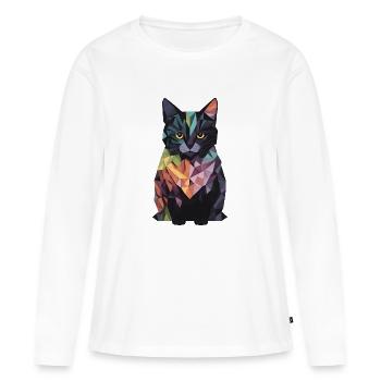 Chat coloré abstrait - T-shirt manches longues Premium bio Femme - blanc - Devant - Julia (174cm)