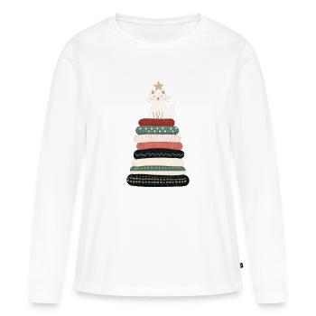 T-shirt douillet pour chat sapin de Noël – Festif et mignon - T-shirt manches longues Premium bio Femme - blanc - Devant - Julia (174cm)
