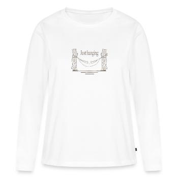 Juste accroché - T-shirt manches longues Premium bio Femme - blanc - Devant - Julia (174cm)