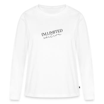 Chemise Typographie Minimaliste Édition Illimitée - T-shirt manches longues Premium bio Femme - blanc - Devant - Julia (174cm)
