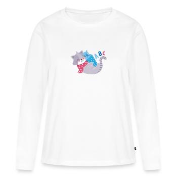 Chat avec cône d’école inscription à l’école - T-shirt manches longues Premium bio Femme - blanc - Devant - Julia (174cm)