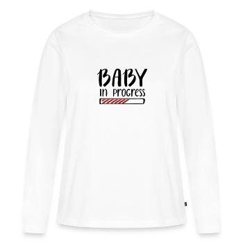 Baby in Progress Arbeit Schwangerschaft Pregnant - Frauen Premium Bio Langarmshirt - Weiß - Vorne - Julia (174cm)