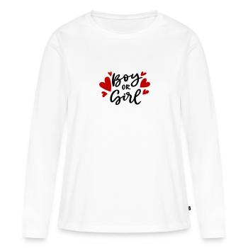 Girl or Boy Junge oder Mädchen Schwanger Pregnant - Frauen Premium Bio Langarmshirt - Weiß - Vorne - Julia (174cm)
