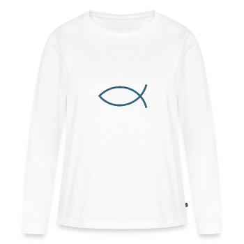 Jésus poisson Ichthys poisson poisson poisson - T-shirt manches longues Premium bio Femme - blanc - Devant - Julia (174cm)