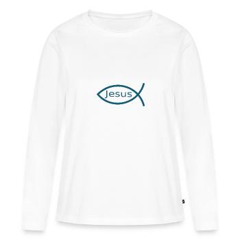 Jésus poisson Ichthys poisson poisson poisson - T-shirt manches longues Premium bio Femme - blanc - Devant - Julia (174cm)