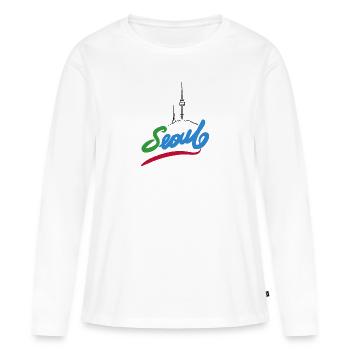 Séoul - T-shirt manches longues Premium bio Femme - blanc - Devant - Julia (174cm)