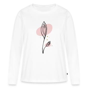 Art au trait abstrait rose - T-shirt manches longues Premium bio Femme - blanc - Devant - Julia (174cm)