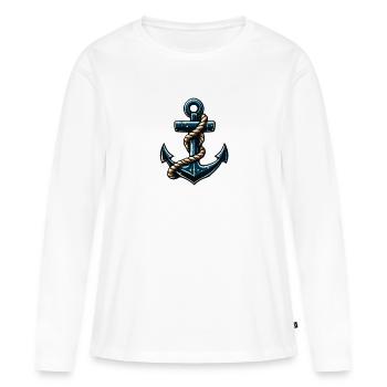 Anker in Petrol mit Seil - Frauen Premium Bio Langarmshirt - Weiß - Vorne - Julia (174cm)